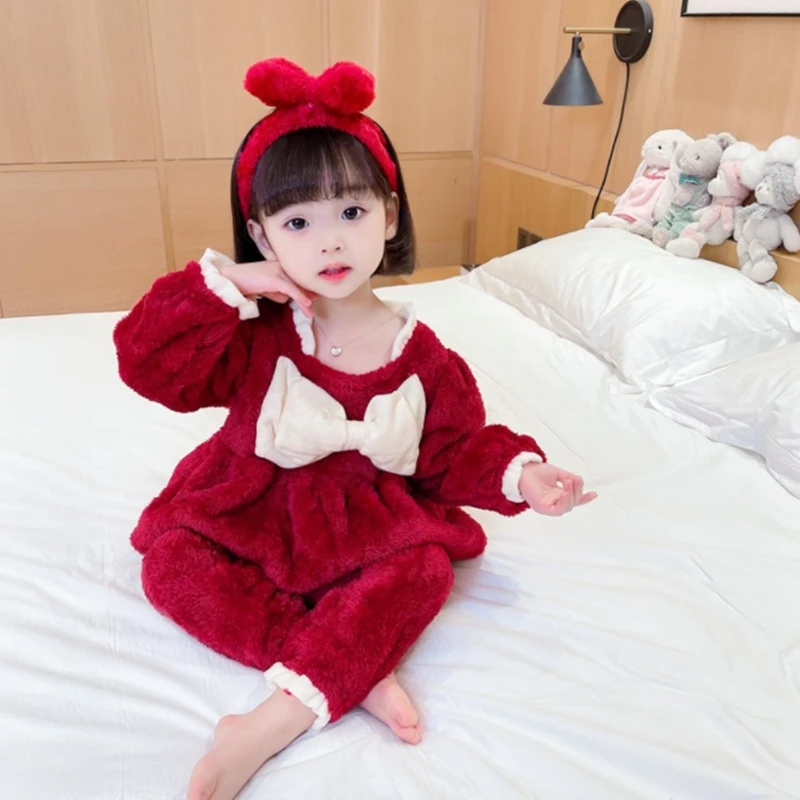 

Осенне-зимние фланелевые детские пижамные комплекты, детская теплая одежда для сна, однотонная мягкая ночная рубашка для маленьких девочек...