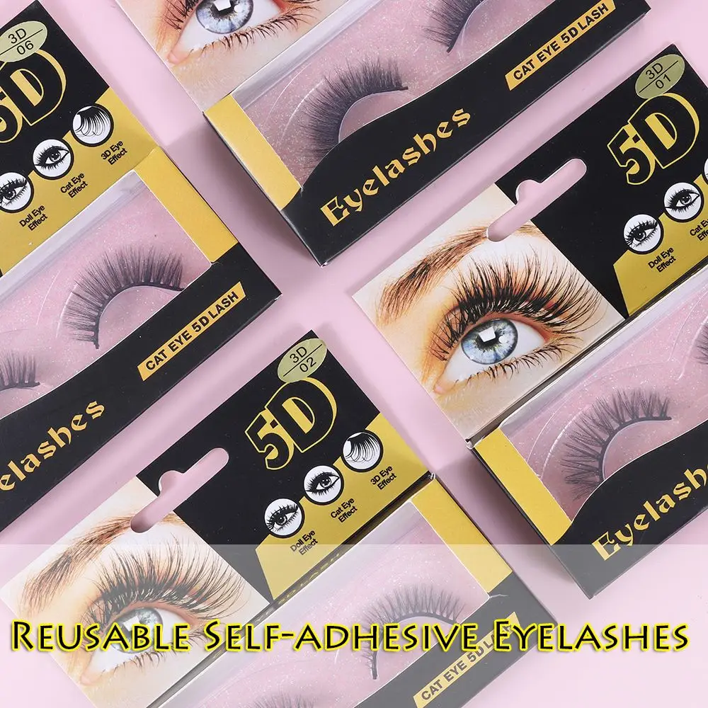 

1Pair Self-adhesive False Eyelashes 3D Curly Thick Wispy 3 Seconds to Wear No Glue Needed Fake Eyelashes Eye Extension Tool 2022