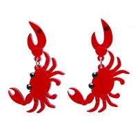 fashion funny big red crab acrylic earrings for women personality lovely animal dangle earrings summer party jewelry accessories