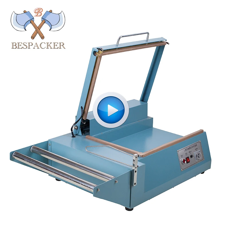 

Bespacker FQL-380 manual L bar sealing and cutting machine connect with heat shrinkable packaging wrapping machine