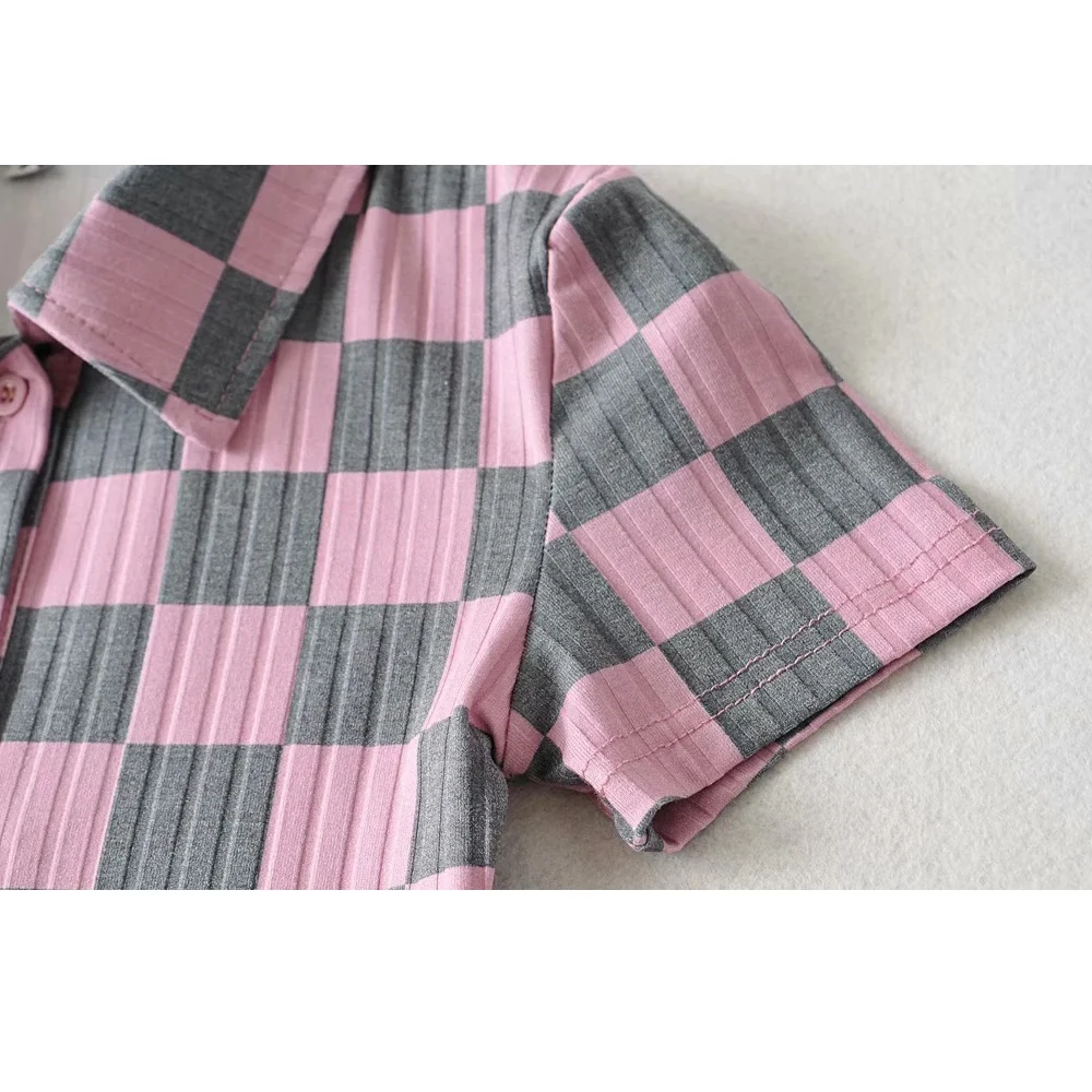 

Women's T-shirt summer 2021 new trend Lapel color matching slim sexy navel exposed short sleeve pit bar knitted T-shirt