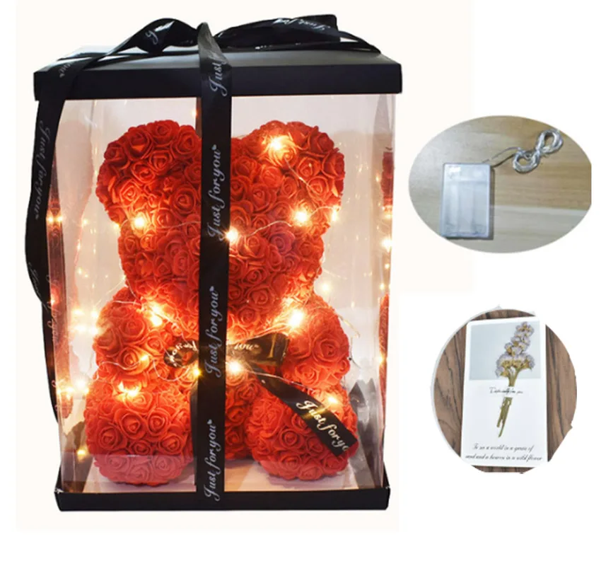Популярный подарок на день Святого Валентина светодиодная Роза мишка тедди роза
