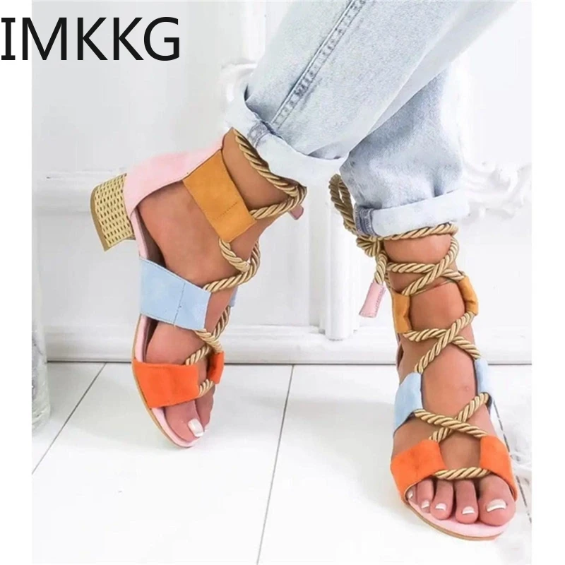 Летние женские босоножки Босоножки с открытым носком на каблуке Женская обувь из