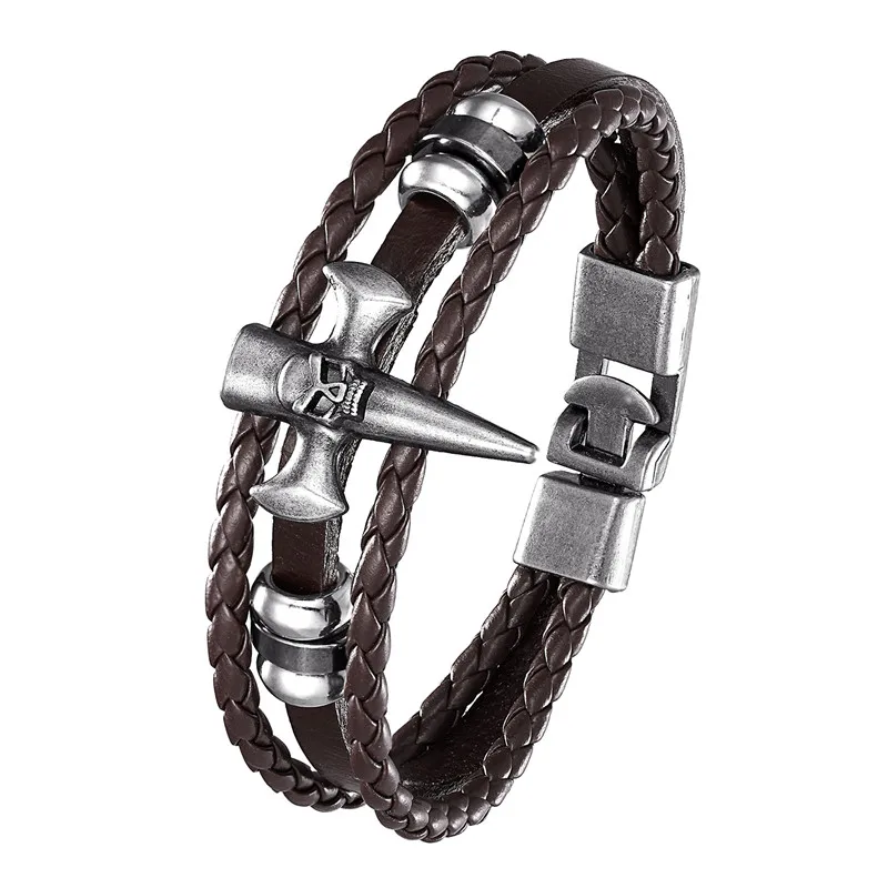 2020 винтажный кожаный браслет Мужская мода череп многослойный вязаный манжета в