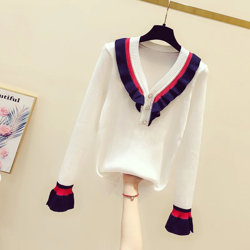 Женские свитера 2020 модная повседневная Свободная трикотажная одежда с оборками