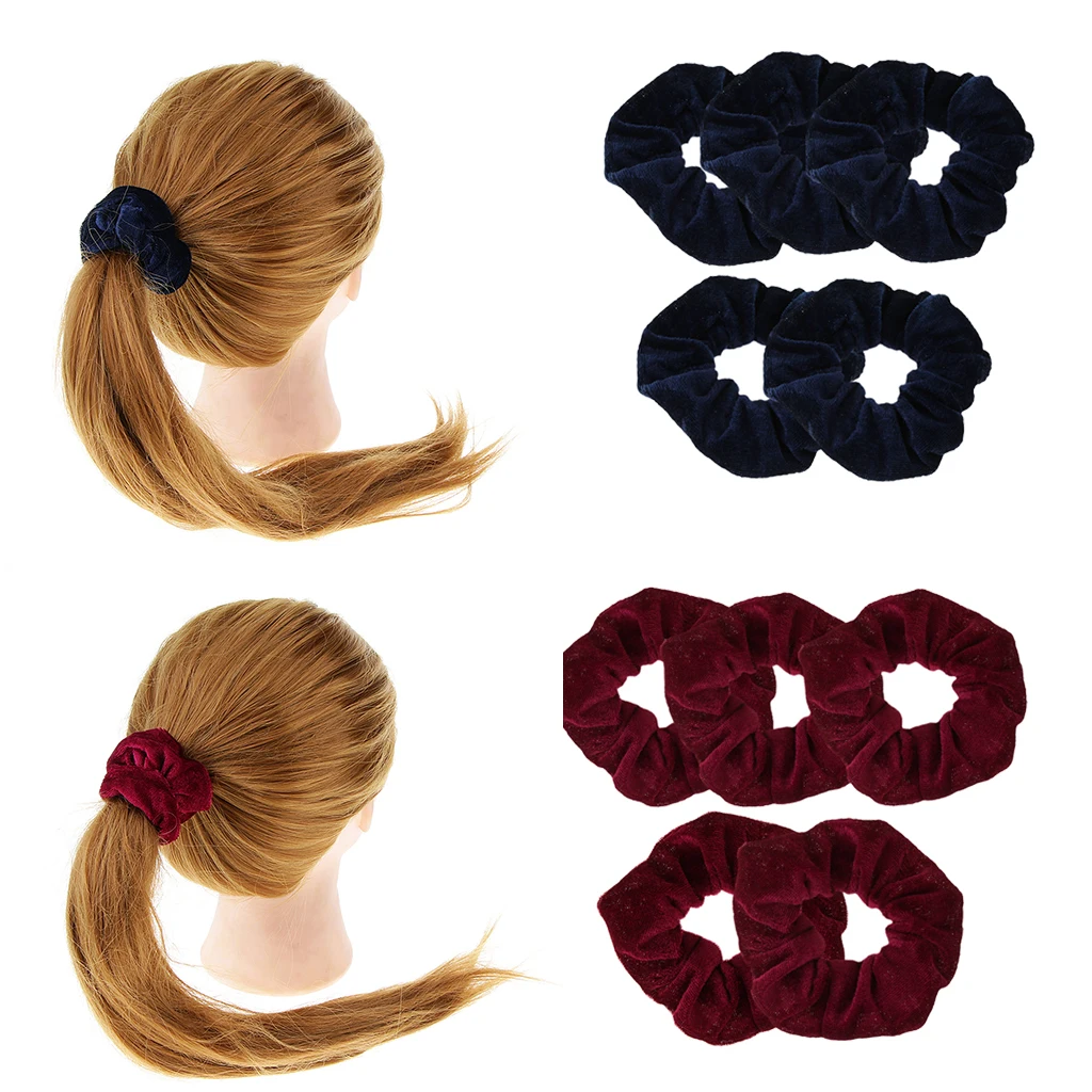 10 шт. темно синие + бордовые однотонные бархатные резинки для волос резинка