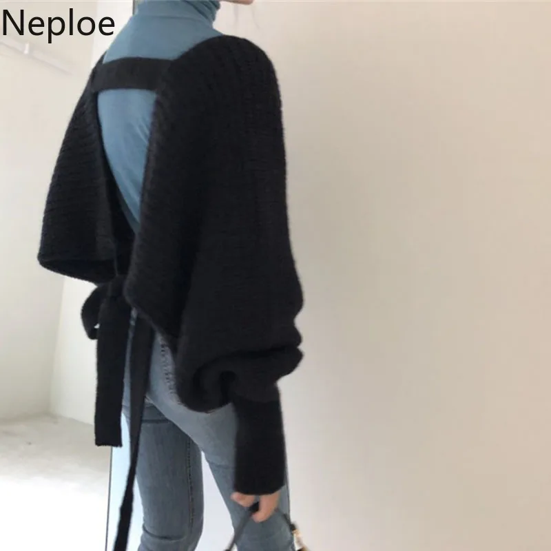 Neploe Autumn New 2020 Loose Bat Cardigans Sweater Women Sexy Open Back Lace Up Pull Femme Coat Hollow Out V Neck Thick 46929 |