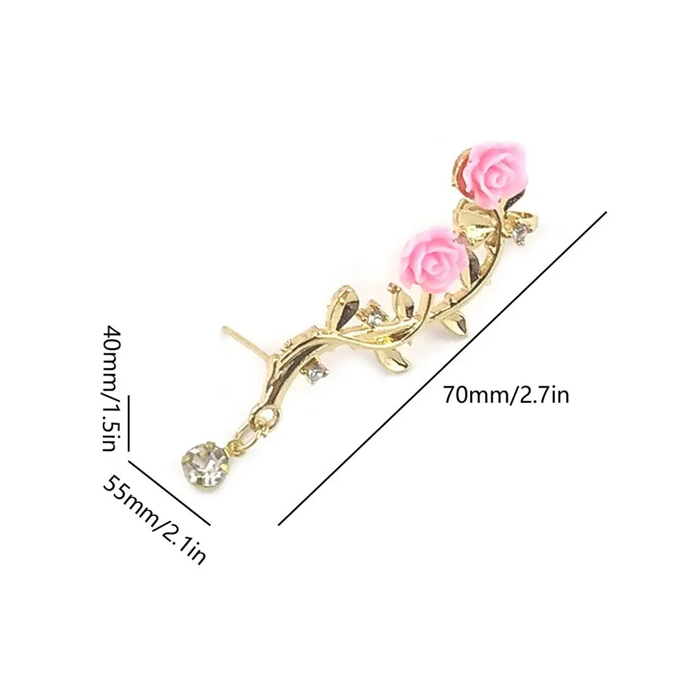 

New Stud Earrings For Women Gold Rose Rose Flower Leaf Jewelry For Women Crystal Earring Jewelry Gift Stud Earrings