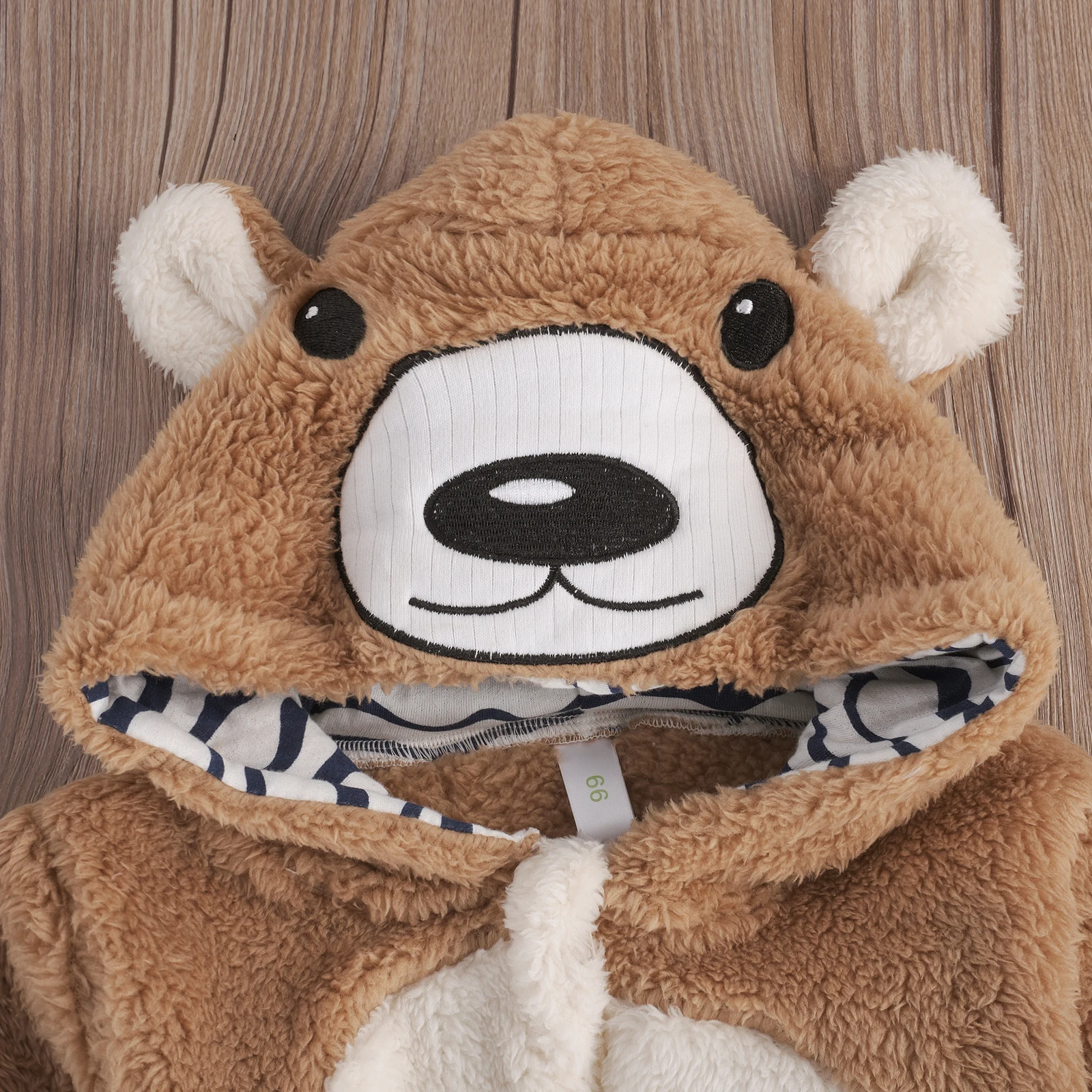 

0-12 M Newborn Cartoon Animal Unisex Zipper Romper Autumn Winter Infant Long Sleeve Fleece-lined Hooded One-Pieces Warm Jumpsuit