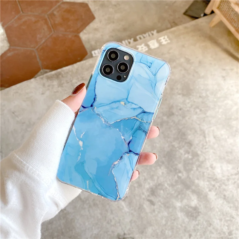 

Transparent Gradient Marble Phone Case For iPhone 12 Pro 11 Pro Max XR XS 8 7 Plus 12mini SE 2020 Glitter Bling Cover Caqa Couqa