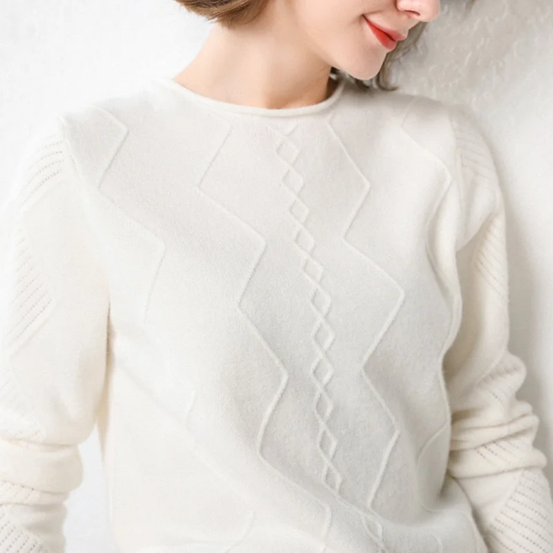 

knitted sweaters jacket long sleeves short elegant tops women winter sweater geometric pullover female warm round neck