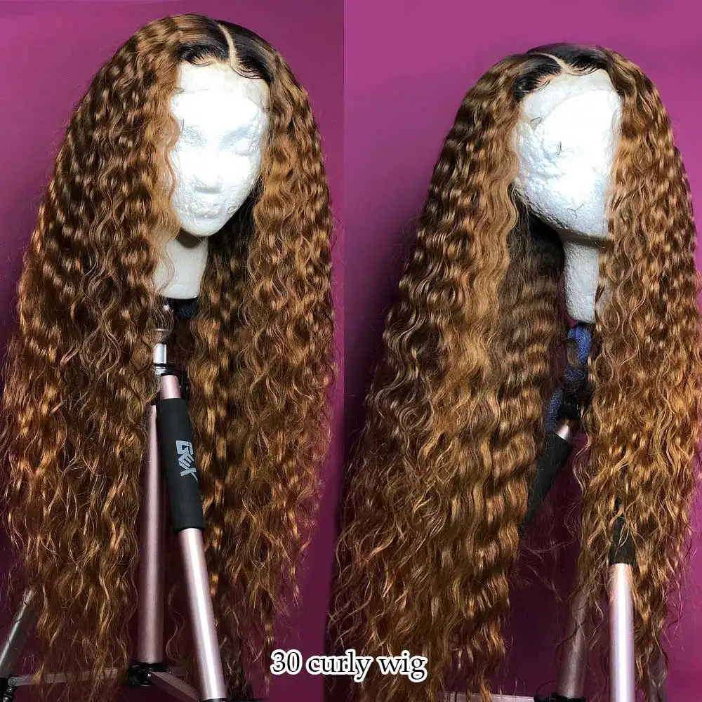 1b 30 curly wig 13X6 глубокий часть Синтетические волосы на кружеве парик с ребенком волосы с эффектом деграде(переход от вьющиеся короткие парики из человеческих волос бразильские волосы Remy, блонд, 150% Плотность - Цвет: 1b 30 curly wig