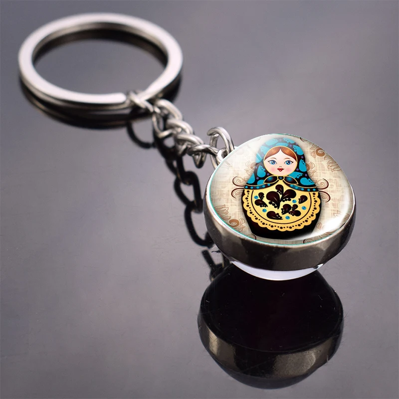 Русская кукла брелки русская двухсторонний стеклянный шар брелок подвеска для