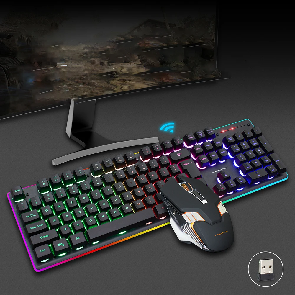 Puluz PC Gamer LED Gaming 2.4G Floating Keycap Keyboard Set And Mouse  Wired Black Keyboard Illuminated Gaming For Laptop Office