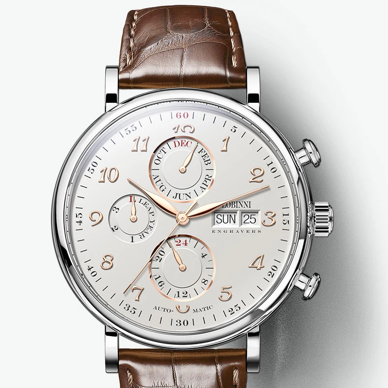 Швейцария LOBINNI мужские часы люксовый бренд вечный календарь Авто Механические