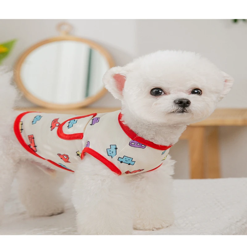 

2021 Spring and Summer Puppy Vest Cartoon Car Cat Two-Legged Small and Medium-sized Pet Clothes