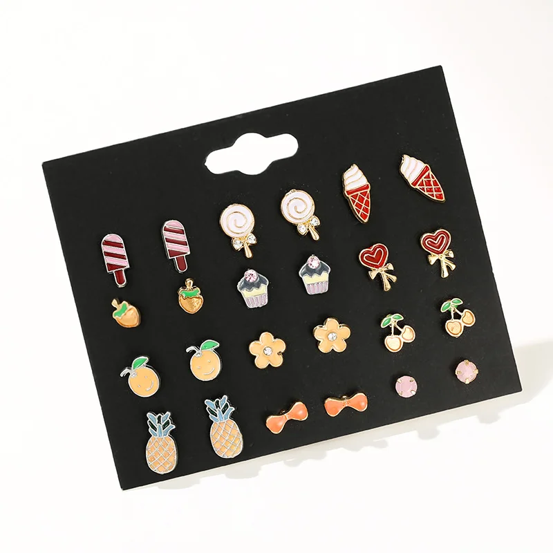 Серьги-гвоздики с эмалью и цветком вишни для женщин детей 12 пар/компл. модные