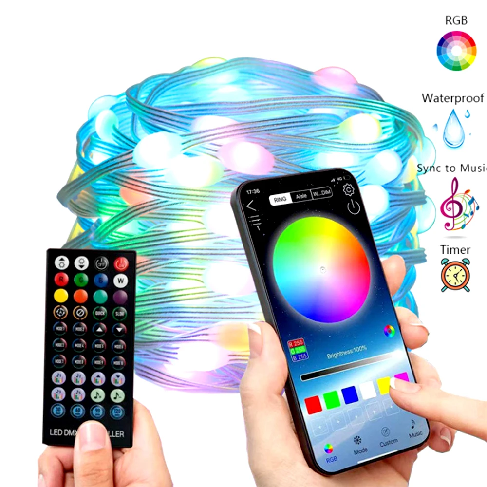 

Умная светодиодная гирсветильник с USB, уличная Водонепроницаемая сказочная садовая Рождественская елка с Bluetooth, украшение для вечеринки