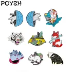 Волшебные животные эмалевые Броши волк собака лиса Тигр мышь Барсук Мультяшные креативные заколки на лацкан Цветочные листья индивидуальные значки