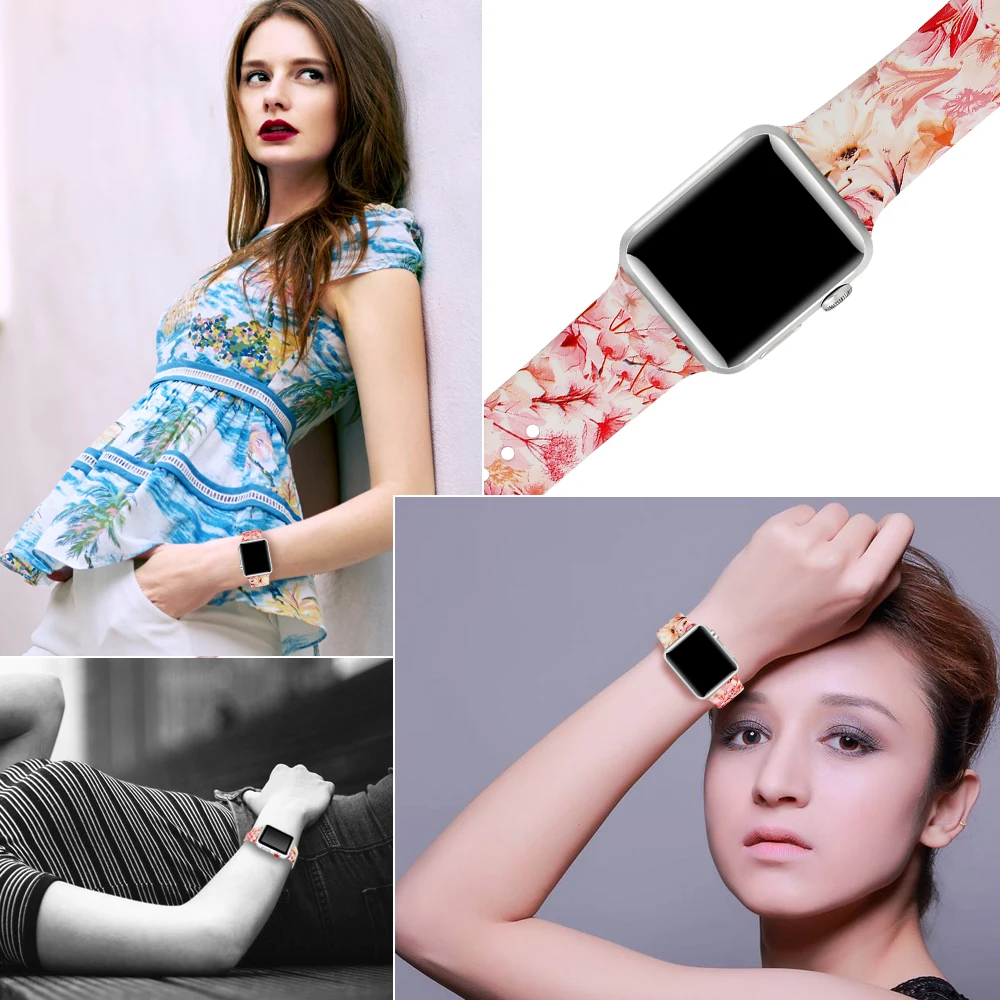 Joyozy с разноцветным рисунком; спортивный для наручных часов Apple Watch, ремешок 38 мм/40 мм/42 мм/44 мм сплошной цвет силиконовые для наручных часов Apple watch 5/4/3/2/1 ремешок