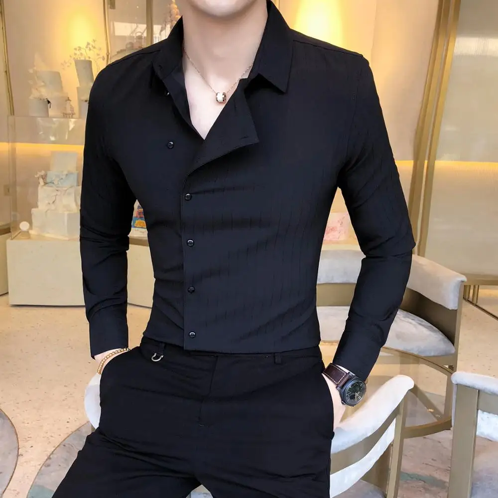 Partial Threshold Shirt Men Fashion 2020 Formal Wear Business Mens Dress Shirts Long Sleeve Casual Slim Fit Tuxedo | Мужская одежда