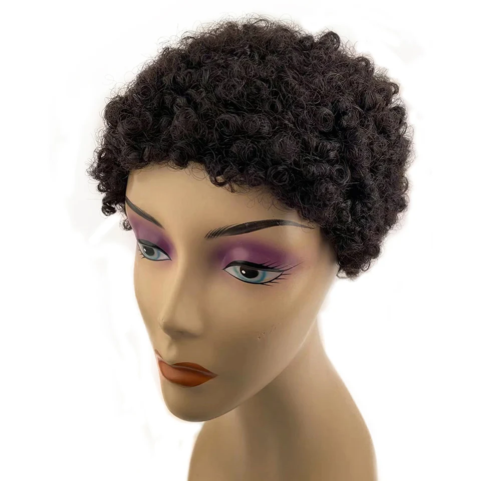 Короткие вьющиеся парики из человеческих волос для черных женщин, короткий парик с вырезом фея, бразильские волосы без повреждений, спираль... от AliExpress WW