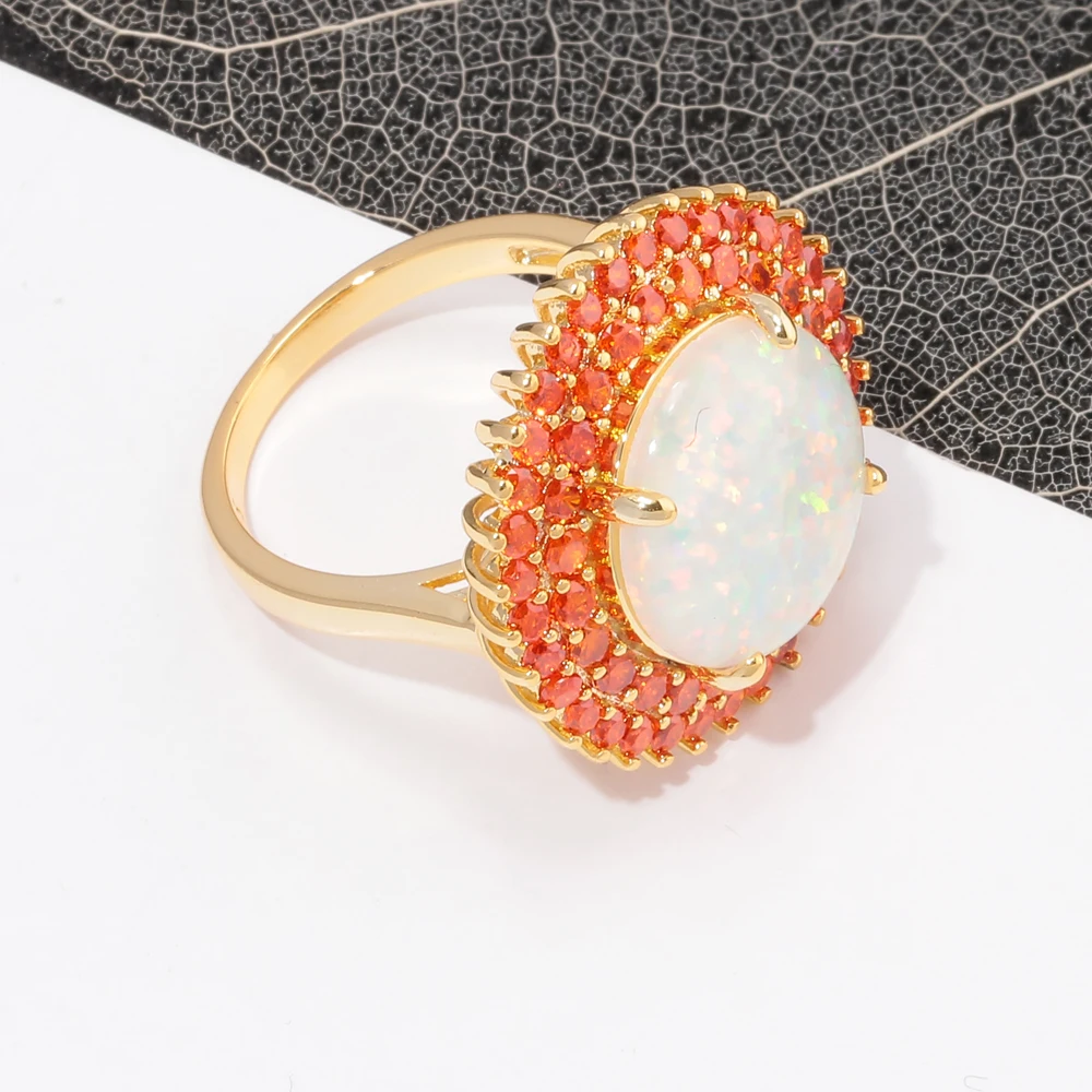 Женское кольцо для помолвки CiNily из белого огненного опала с оранжевым цирконием