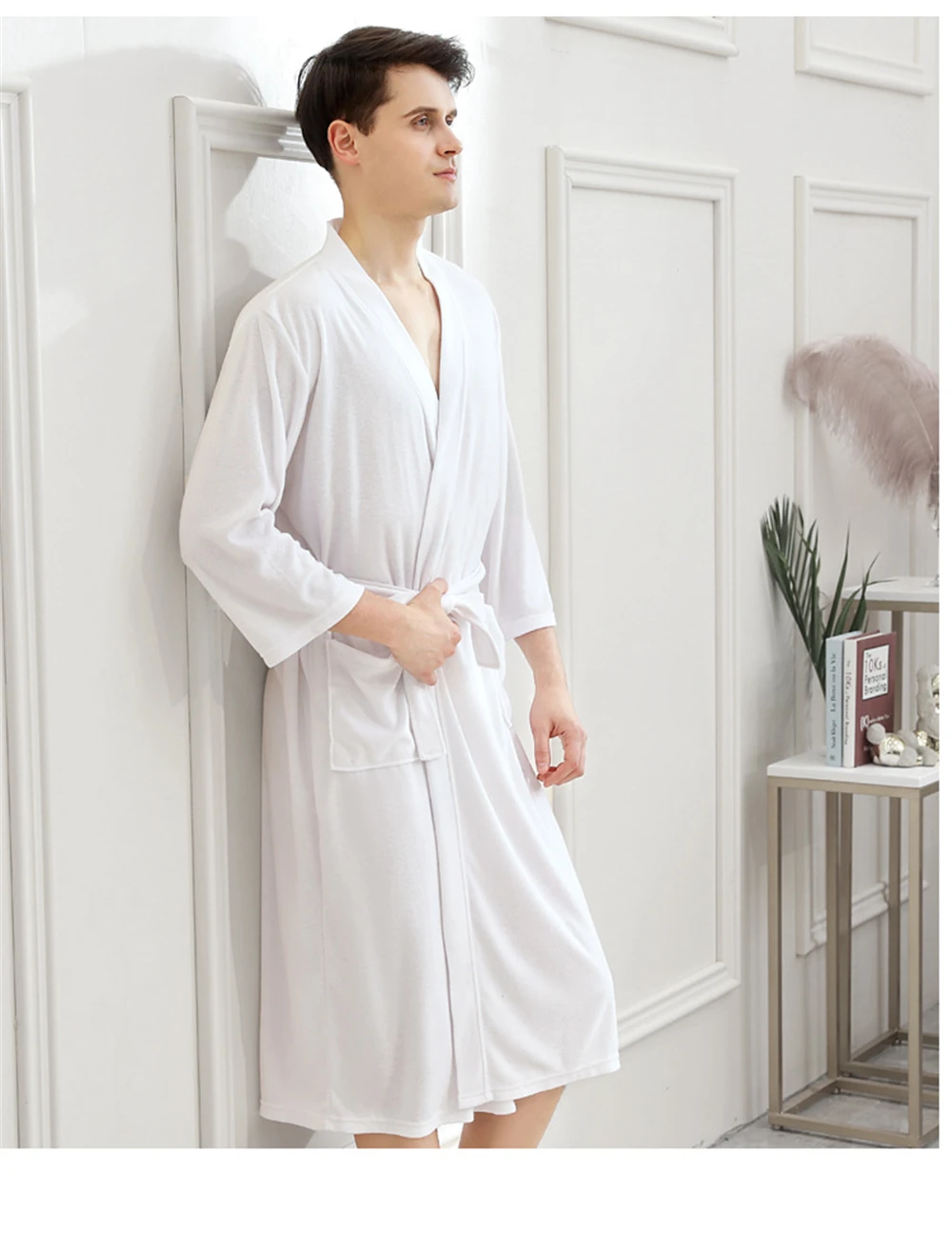 Мужской халат, пара тонких быстросохнущих пижам yukata, домашняя одежда, ночная рубашка, серый, красный, коричневый, roupao feminino