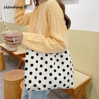 polka dot handbag female spring and autumn large capacity korean student retro shopping tote canvas bag casual shoulder bag
