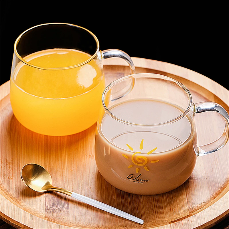 Стеклянная чашка для завтрака с ручкой крышкой большая емкость молока большого