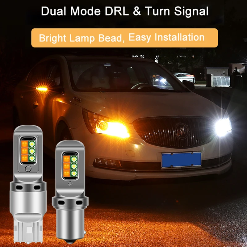 

2pcs Newest NO Error LED Canbus Light 1156 P21W BA15S PY21W BAU15S 3156 7440 W21W T20 Car DRL Turn Signal Dual Mode DC12V