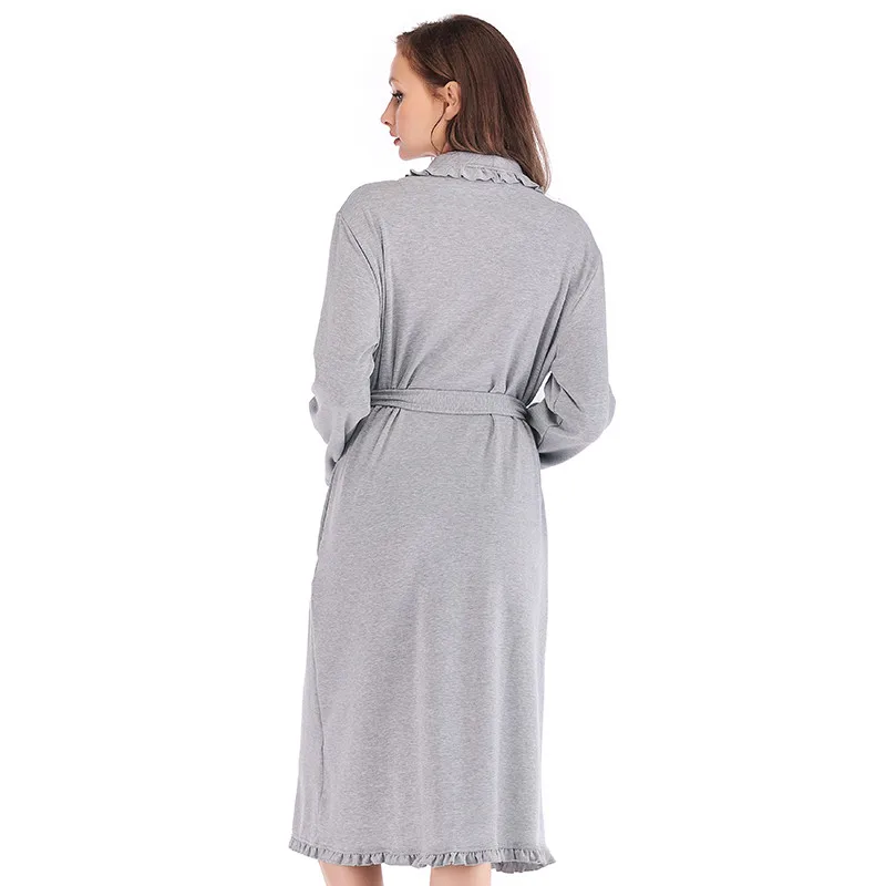 Design Women Sleepwear Elegant Kimono Robe Ladies Winter Autumn Casual Bathrobe Loose Ruffle Soild Bathroom Spa Robes For Women