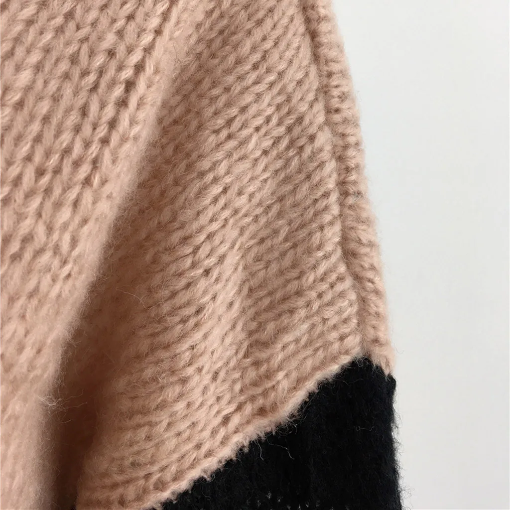 

Women's winter sweater coat Fashion Women Striped Patchwork High Collar Long Sleeve Pullover Loose Sweater #YB40