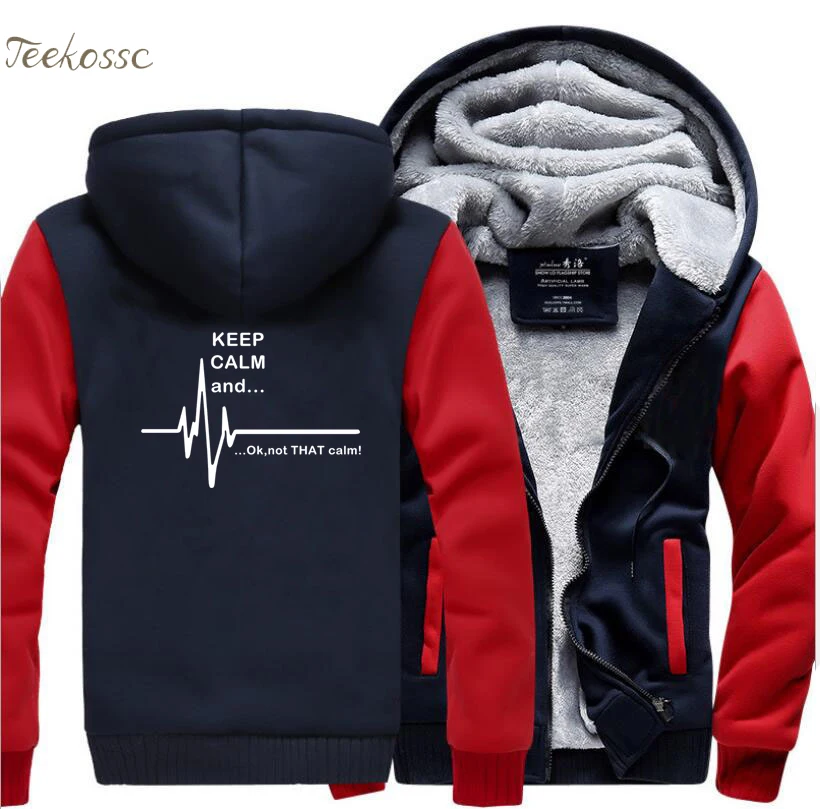 Свитшот мужской зимний с надписью Keep Calm And...Not That Ekg сердечного ритма|Мужские
