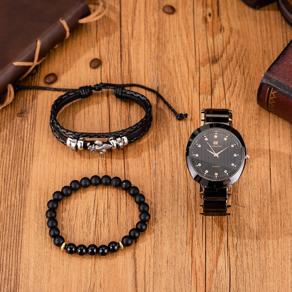 

3pcs/Set Men's Gift Set Beautifully Packaged Watch +2pcs Bracelet Creative Minimalist Combination Set-3pcs Dropshipping