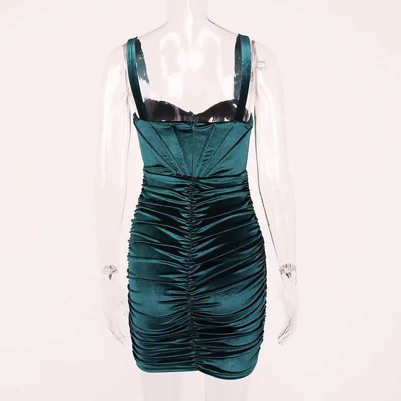 

2021 Spring Summer Women Solid Sexy Velvet Mini Dress Fashion Spaghetti Strap Backless Sleeveless Bodycon Party Dresses