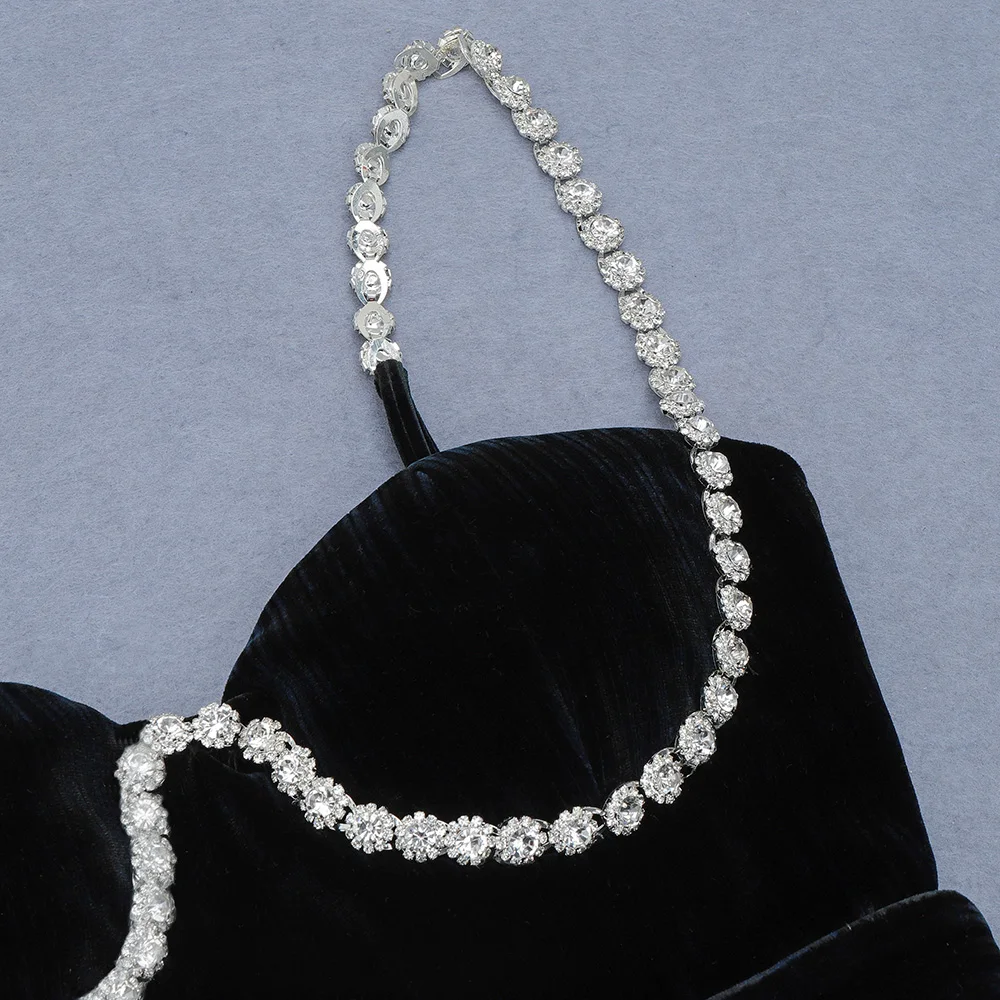 

New Arrival Women Sexy Designer Split Velvet Black Party Dress 2021 Ladies Beading Sparkly Elegant Bodycon Party Dress Vestido