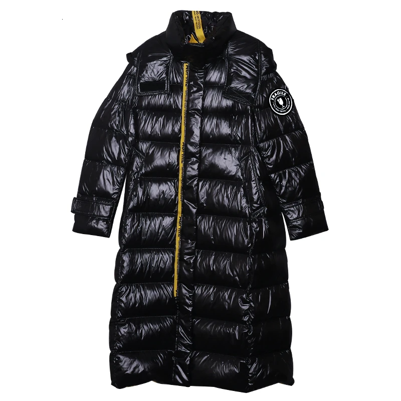 

warm female streetwear hooded coat Thick with belt High quality winter long women coat lace-up down cotton jacket fashion