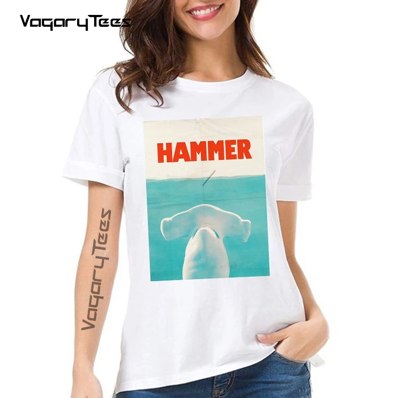 

Summer Women T-Shirts Hammer head Shark Print T-Shirt Funny Gril Casual Tops Hipster Tees Fashion Hammer Shark t-shirt