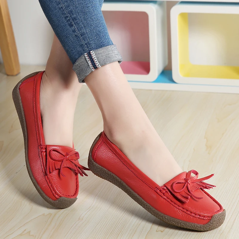 

New Spring Autumn Shoes Women's Genuine Leather Woman Loafers Slip on Female Flats Casual Walking Ladies Shoe