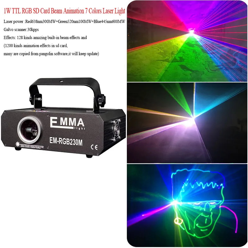 Высокомощное лазерное сценическое освещение RGB Анимация ди-джей 1 Вт ILDA | Лампы и