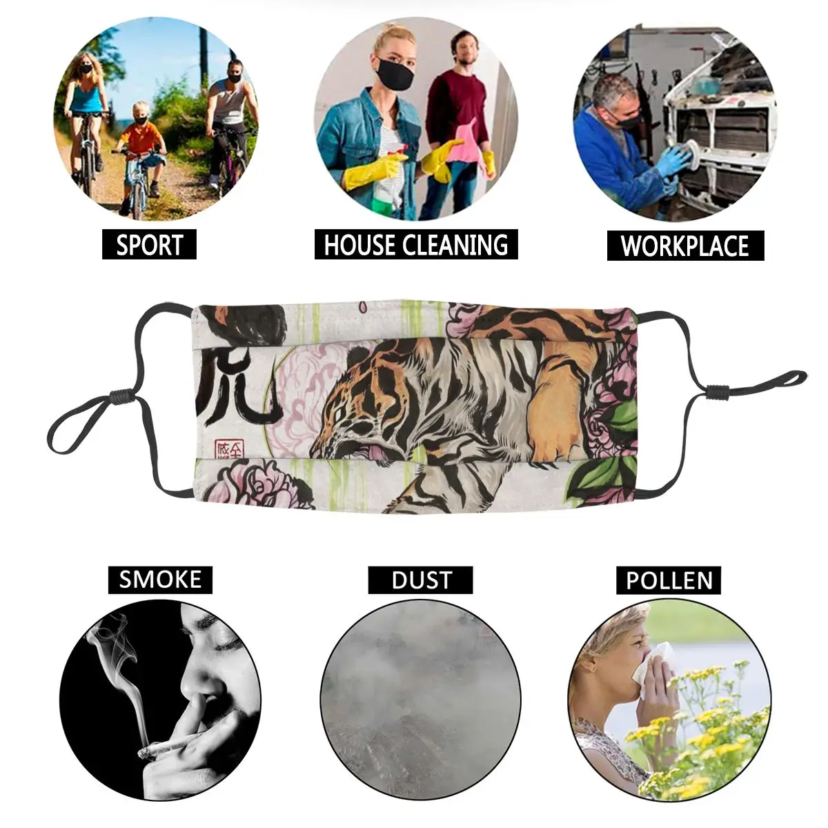 

Tiger Animal Leopard Non-Disposable Face Mask Stripes Pattern Anti Haze Dustproof Mask Protection Cover Respirator Mouth Muffle