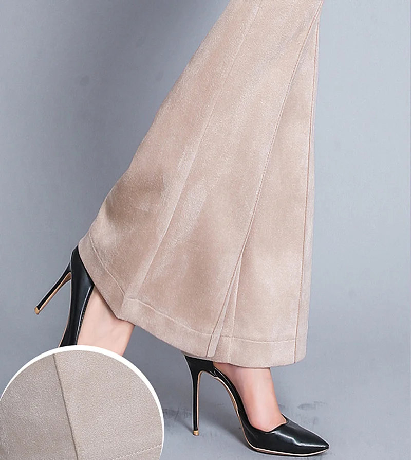 

Korean Fashion Stretchy Suede Pants Women Autumn Winter Elegant Ladies Trousers High Waist Casual Flared Pants pantalon femme