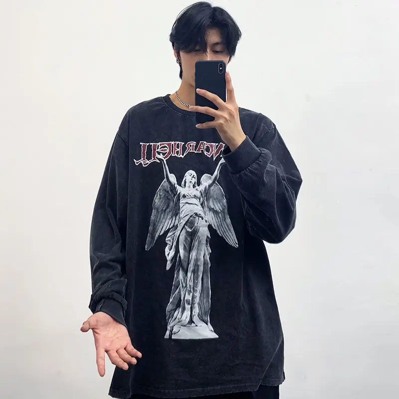 

Hip Hop Men Sweatshirt Hoodie Streetwear Jesus Letter Print Washed Pullover 2021 Autumn Harajuku Cotton Hooded Sweatshirt Black