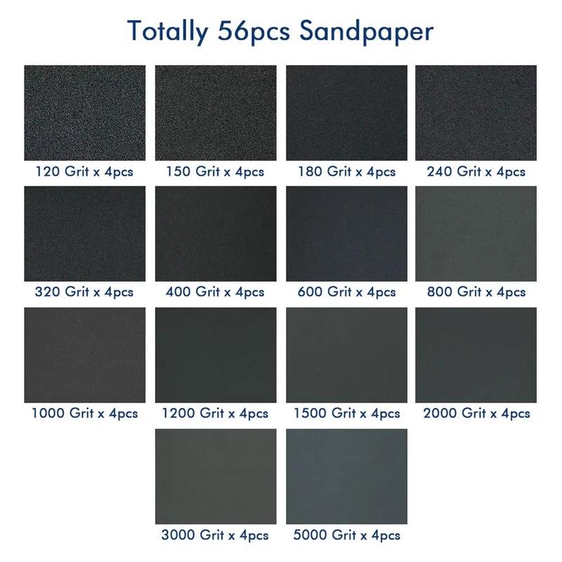 GTBL 56Pcs Wet Dry Sandpaper 120 To 5000 Grit Assortment Abrasive Paper Sheets for Automotive Sanding | Инструменты