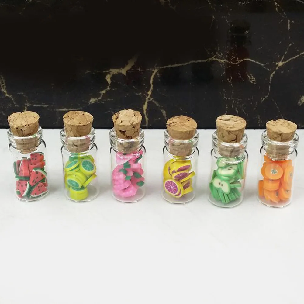 Мини Поддельные фрукты ломтик стеклянная бутылка может W/Пробковая кукла еда