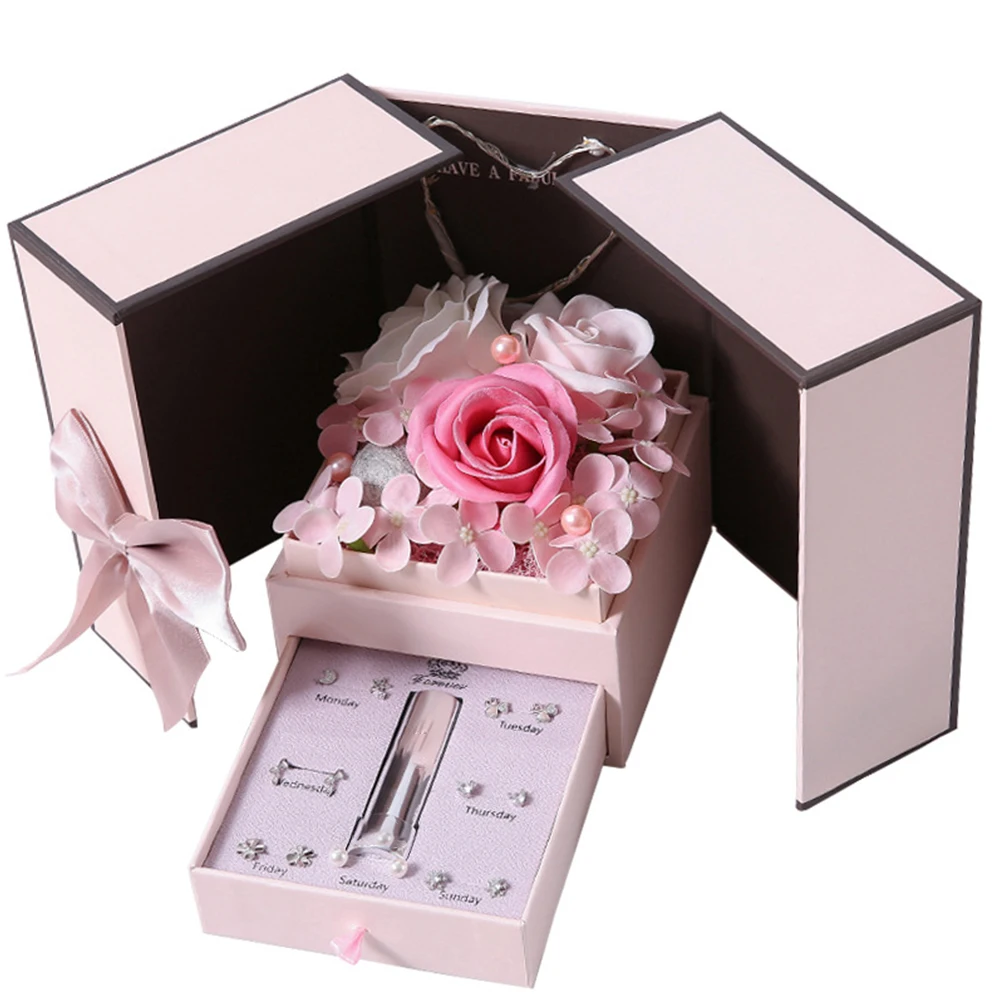 

Foldable Romantic Soap Flower Jewelry Rose Gift Box Valentines Gift Girlfriend Wife New Year Christmas Boxes Wedding Decor Light