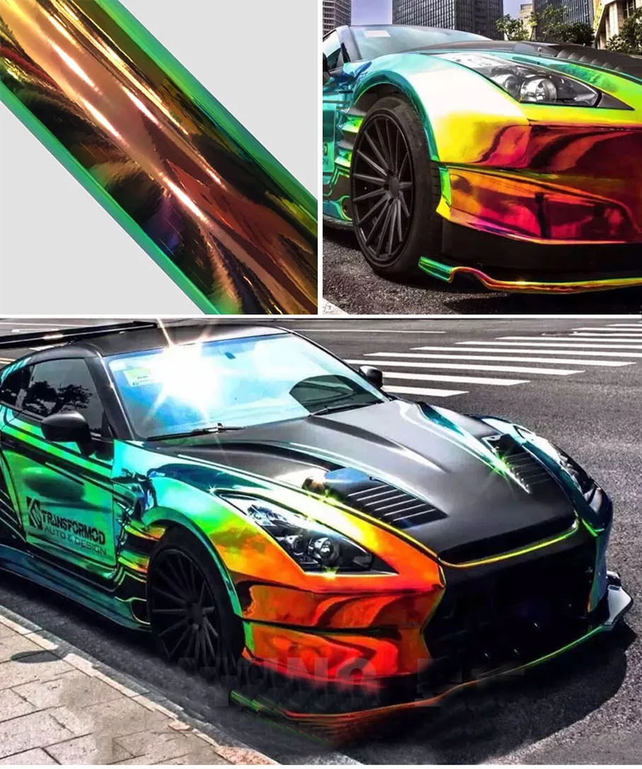 Green Color Change Chameleon Car Stickers Glossy DIY Car Interior Sticker Films Vinyl Car Wrap Sticker Sheet Motorcycle Stickers