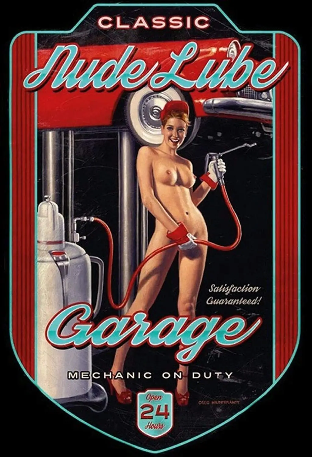 

PixDecor Tin Sign Pinup/Pin Up Nude Lube Garage Car 8"X12" Retro Metal Vintage Sign