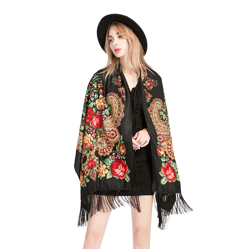 Женский винтажный шарф в этническом стиле осенне зимний длинный красный